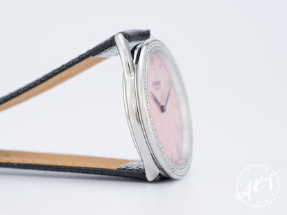 Hermes Arceau Factory Diamond Bezel Pink MOP Dial SS Quartz Watch AR5.730 w/ B&P