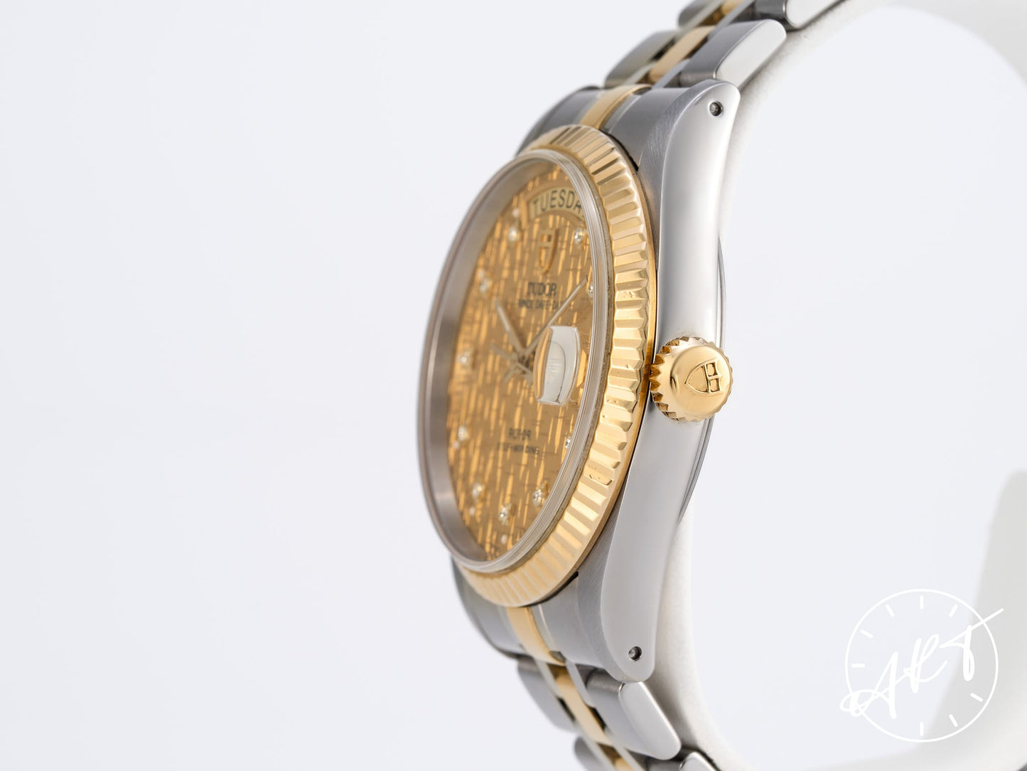 Tudor Prince Day-Date Gold Linen Diamond Dial 18K Gold & SS Watch 76213 BP