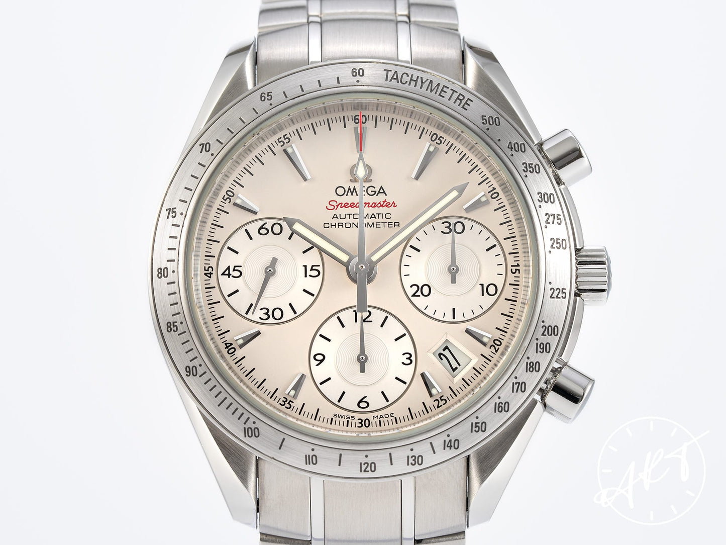Omega Speedmaster Date 40 Chronograph Silver Dial SS Auto Watch w/ Box & Manual