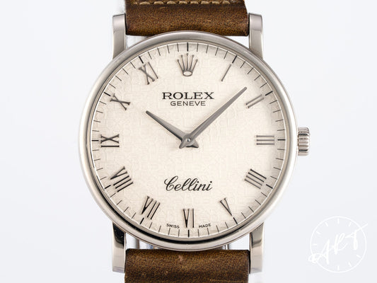 Rolex Cellini Silver Computer Dial 18K White Gold Manual Watch 5115/9 w/ B&P