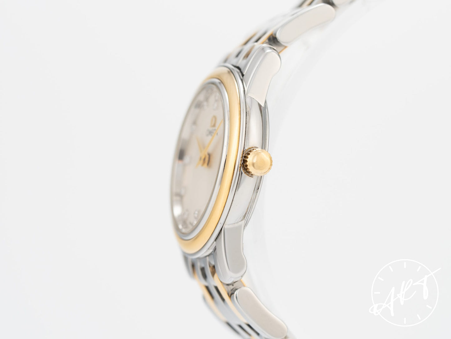 Omega De Ville Champagne Diamond Dial 18K Gold & SS Quartz Ladies Watch w/Box