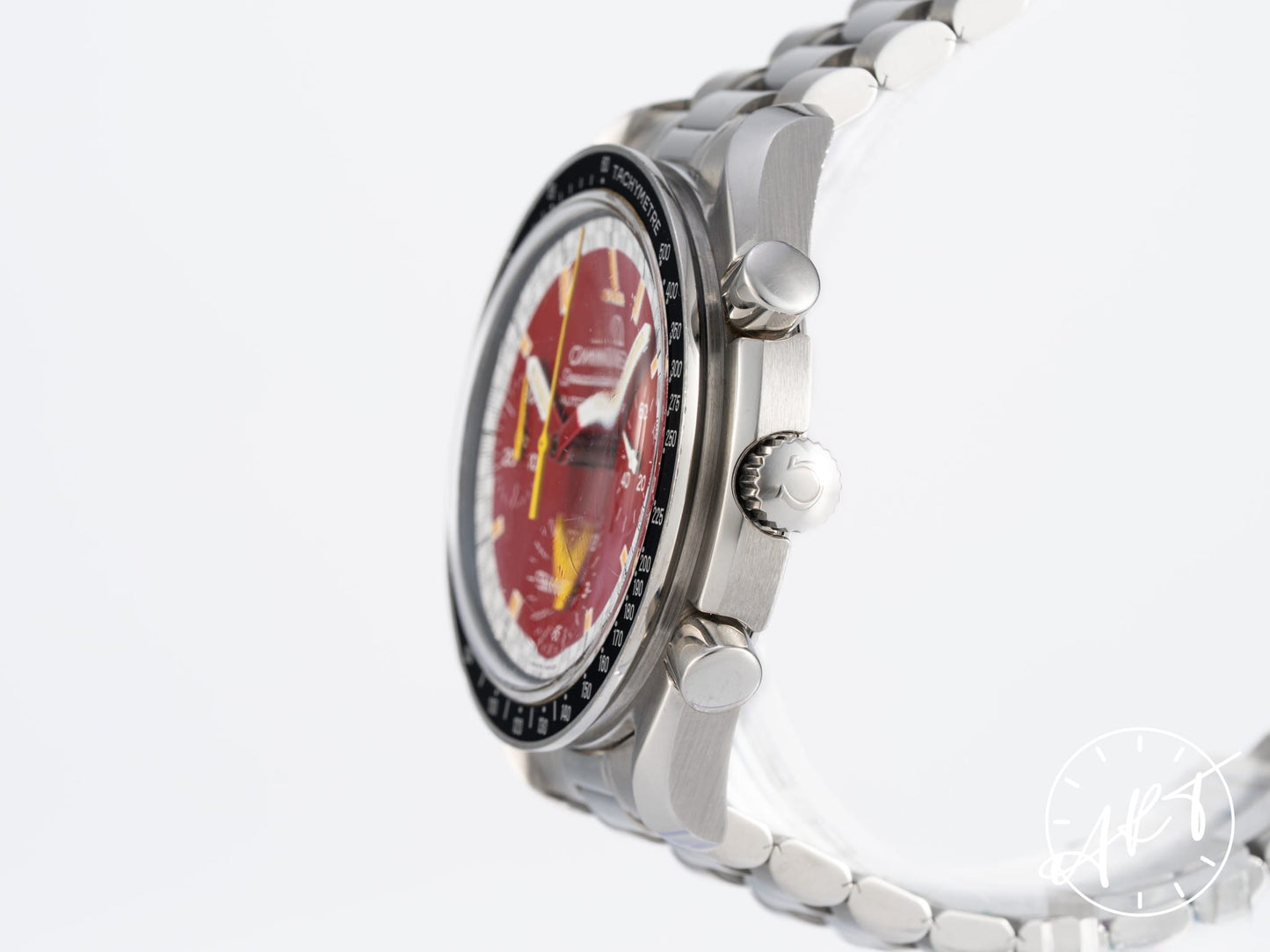 Omega Speedmaster Reduced Red Dial Lume Matching Patina SS Schumacher Watch 3510.61.00 BP