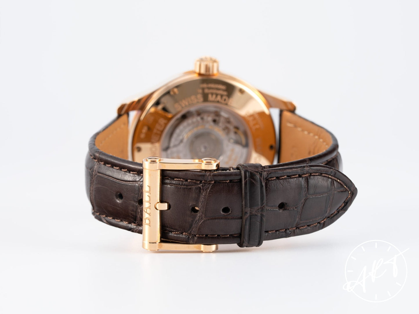 Ball Trainmaster Cleveland Express Dual Time Black Dial 18K RG Watch GM1020D BP