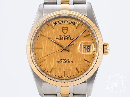 Tudor Prince Day-Date Gold Linen Dial 18K Gold & SS Watch 76213
