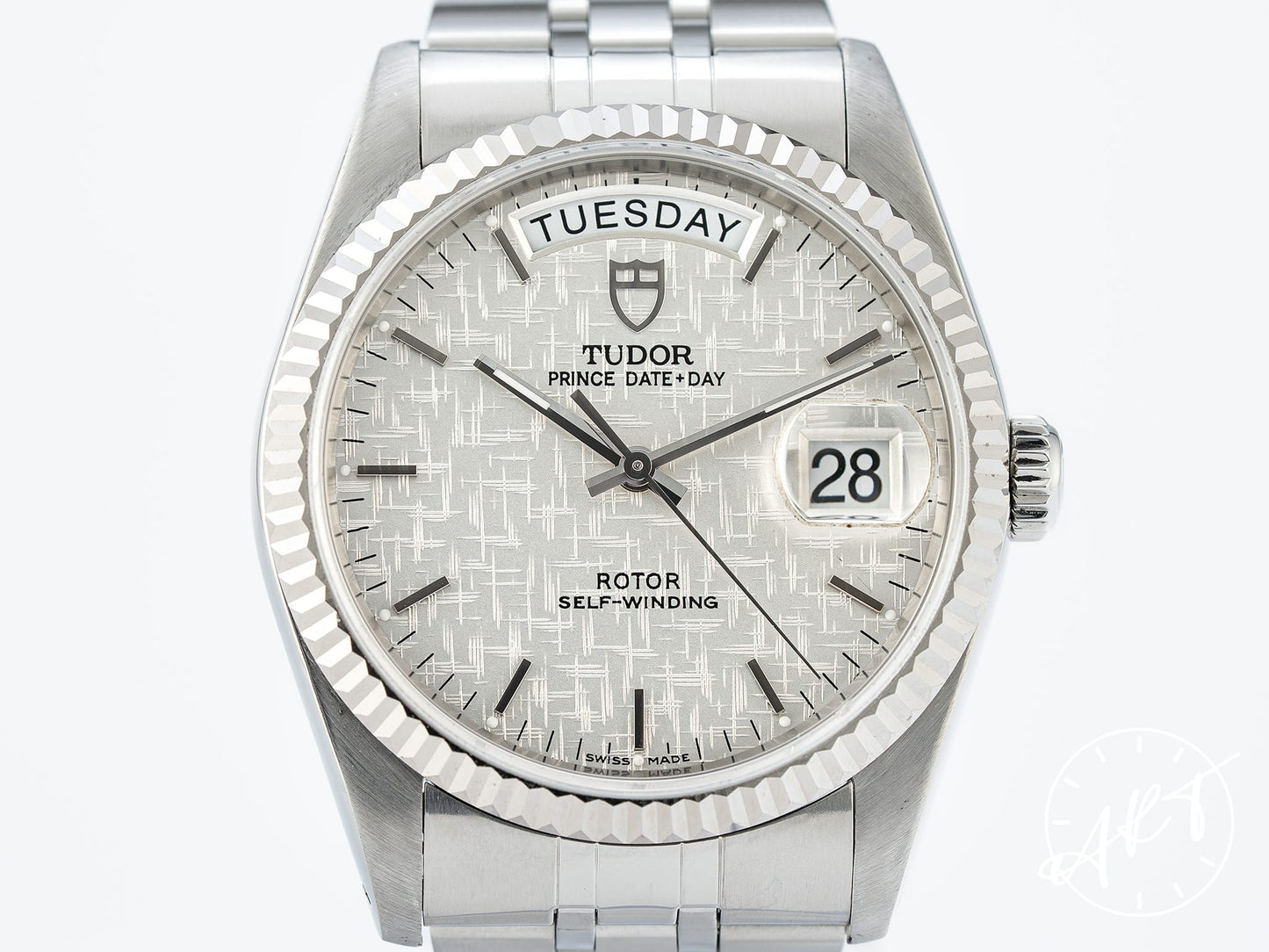 Tudor Prince Day-Date Silver Linen Dial SS Auto Watch 76214
