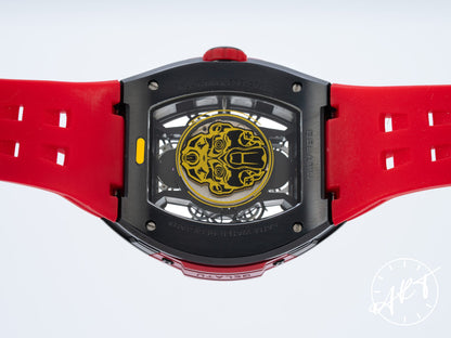 NEW Gelatu Red Black PVD-Coated SS Black Skeleton Dial Auto Watch 6012 w/ Paper