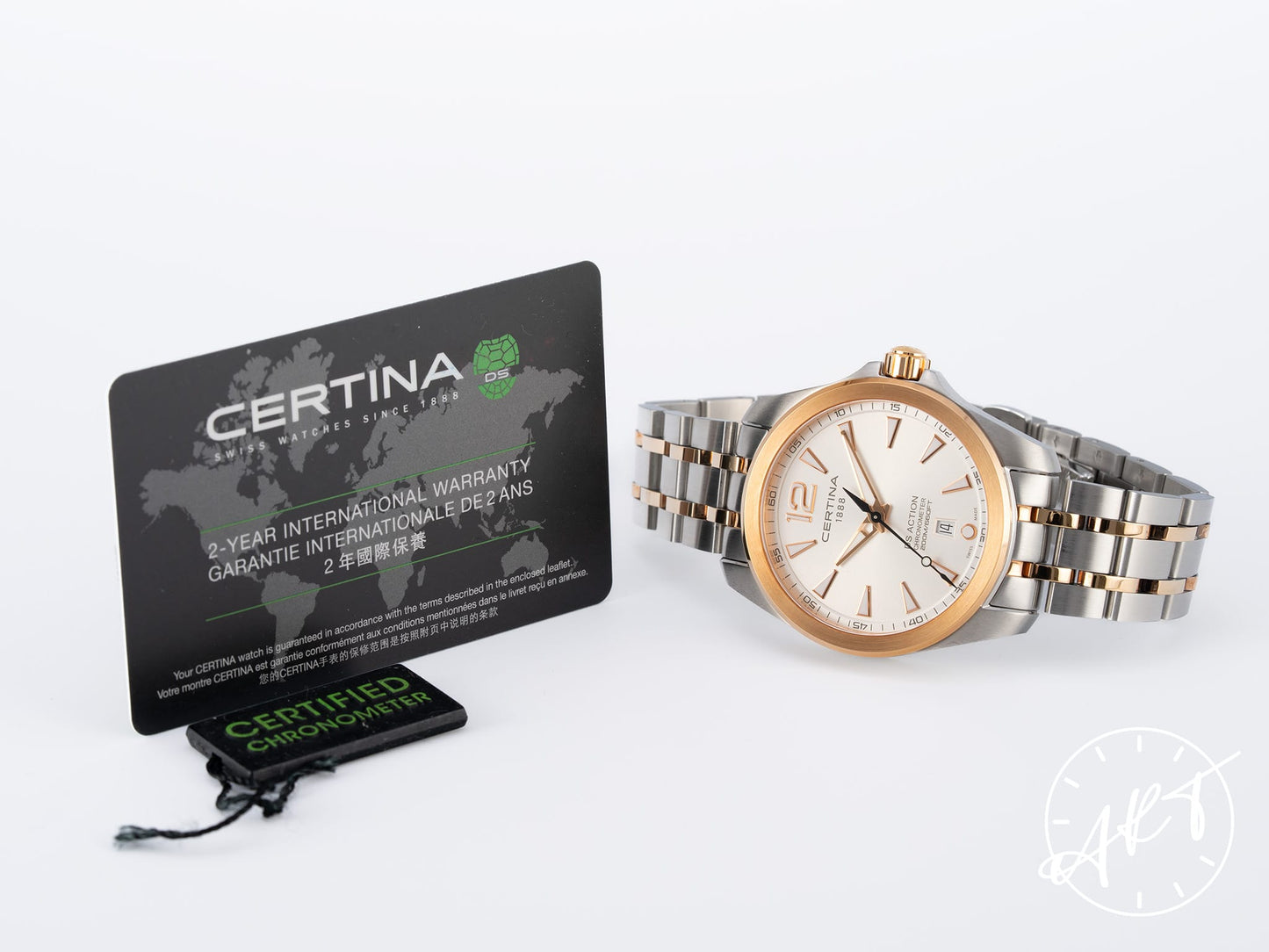 NEW Certina DS Action Chronometer Silver Dial Two-Tone RG Plated & SS Quartz Watch w/ Paper