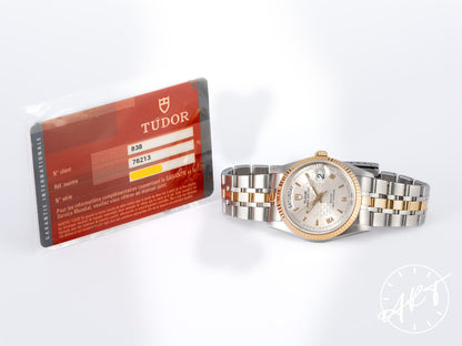 Tudor Prince Day-Date Silver Logo Dial 18K Gold & SS 50th Anniv Watch 76213 w/ Paper