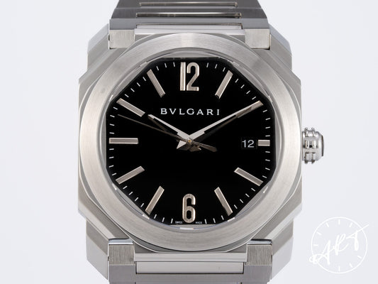 Bvlgari Octo Solotempo 38 Black Dial Stainless Steel Auto Watch BGO 38 S w/ B&P