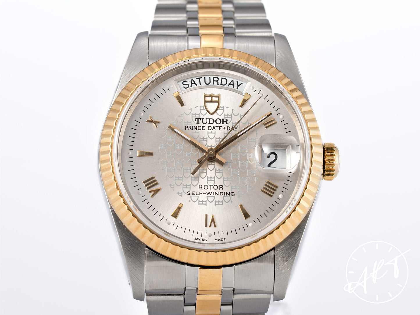 Tudor Prince Day-Date Silver Logo Dial 18K Gold & SS 50th Anniv Watch 76213 w/ Paper