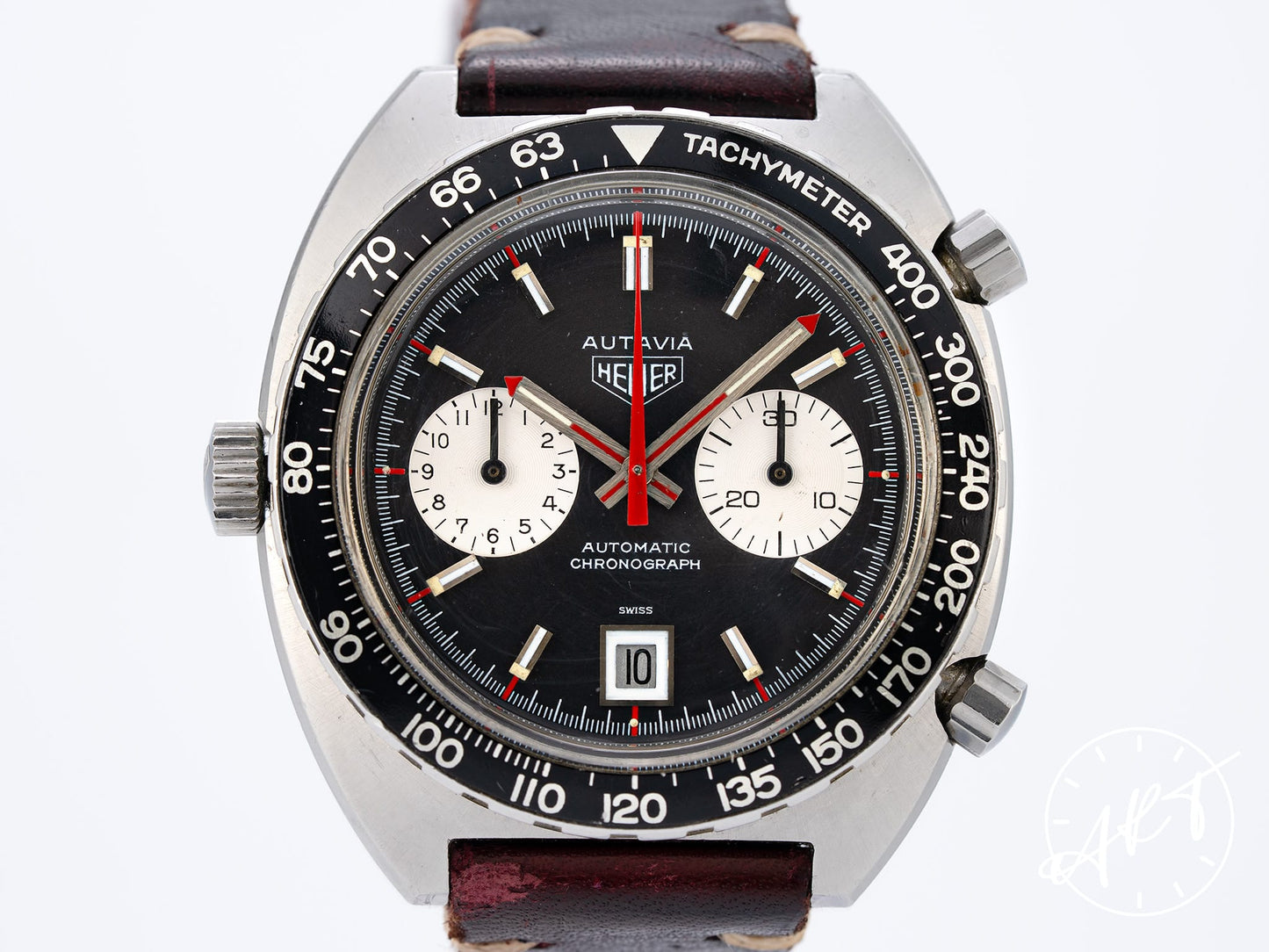 Vintage Heuer Autavia Chronograph Reverse Panda Dial SS Auto Watch 1163