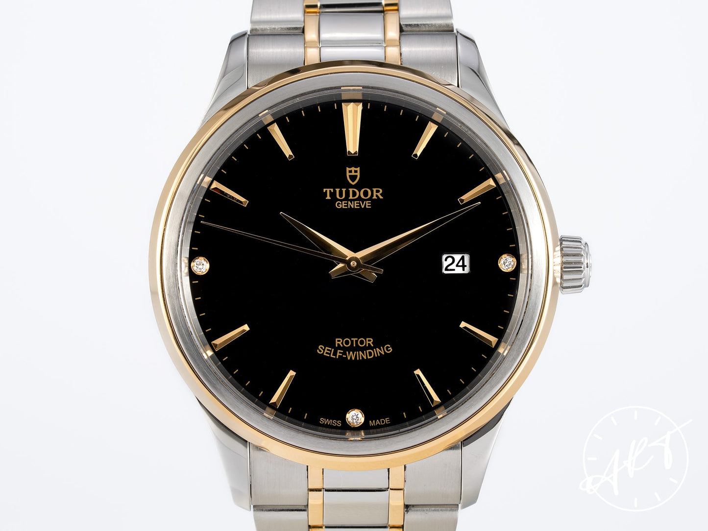 Tudor Style 41 Black Diamond Dial Two-Tone 18K Gold & SS Auto Watch 12703
