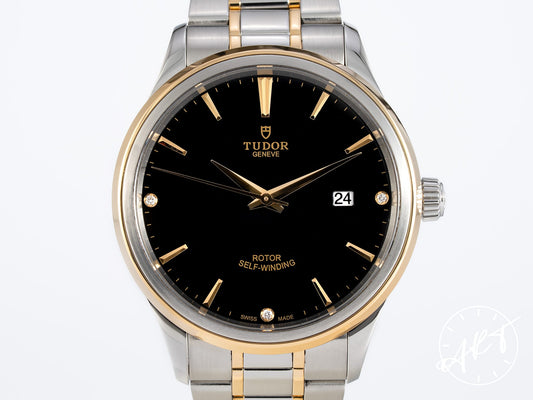 Tudor Style 41 Black Diamond Dial Two-Tone 18K Gold & SS Auto Watch 12703