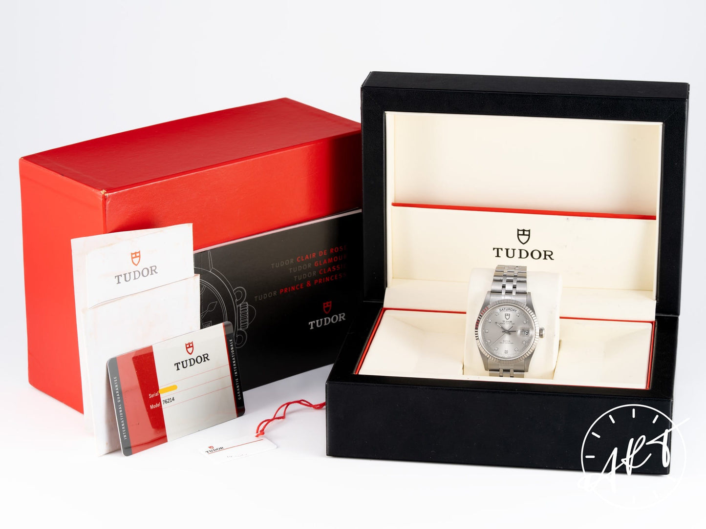 Tudor Prince Day-Date Silver Diamond Dial 18K WG & SS Watch 76214 BP + Receipt
