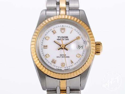 Tudor Princess Date White Diamond Dial Two-Tone 18K Gold & SS Ladies Watch 92413