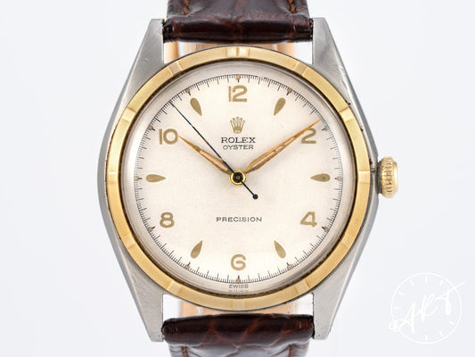 Vintage 1950 Rolex Oyster Precision Cream Dial 18K Gold & SS Manual Watch 5025