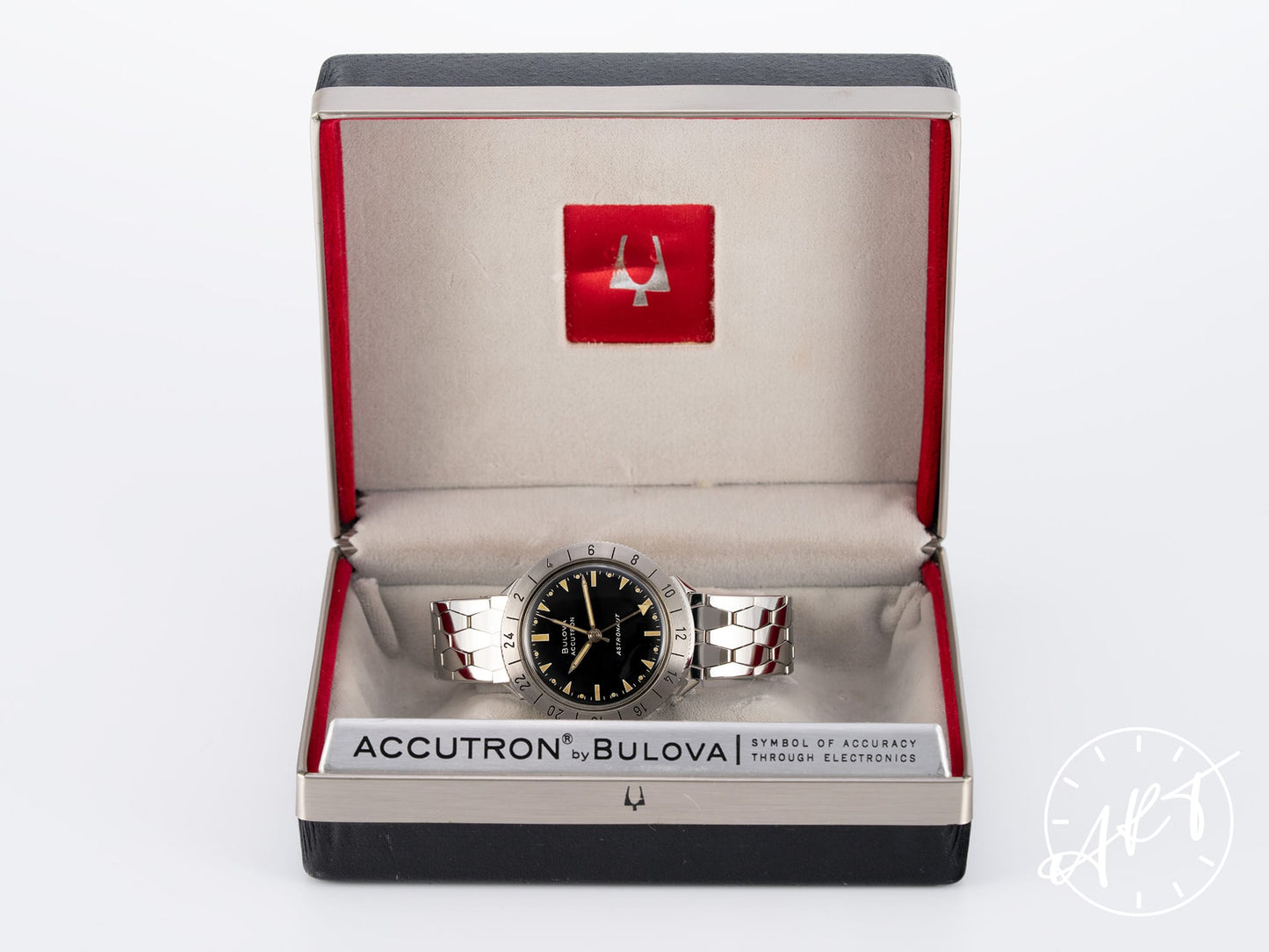 NOS Vintage 1966 Accutron Astronaut Black Dial Lume Patina Tuning Fork Watch w/Box