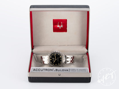 NOS Vintage 1966 Accutron Astronaut Black Dial Lume Patina Tuning Fork Watch w/Box