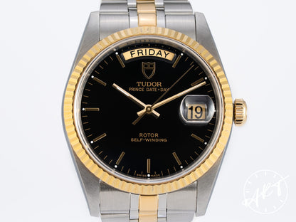 Tudor Prince Day-Date Black Dial Two-Tone 18K Gold & SS Watch 76213 BP
