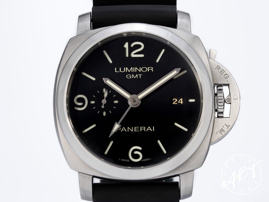 Panerai PAM 320 Luminor 1950 R Serial 3 Days GMT Black Dial SS Watch PAM00320 w/Box