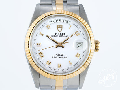 Tudor Prince Day-Date White Roman Dial 18K Gold & SS Watch 76213