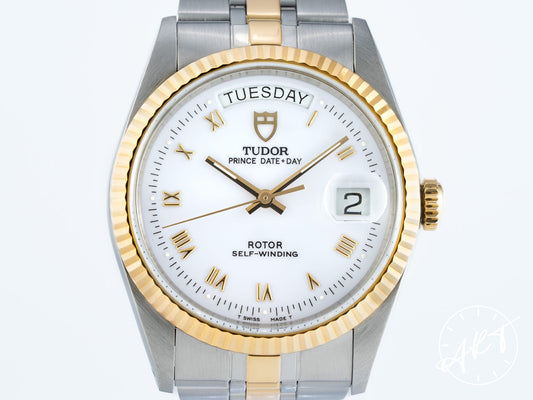 Tudor Prince Day-Date White Roman Dial 18K Gold & SS Watch 76213