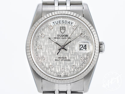 Tudor Prince Day-Date Silver Linen Diamond Dial SS Auto Watch 76214 BP