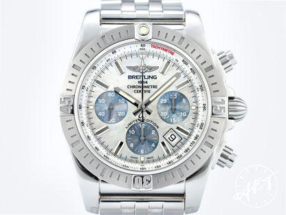 Breitling Chronomat 44 Blue & Silver MOP Dial SS Japan Ltd Watch AB01152A BP