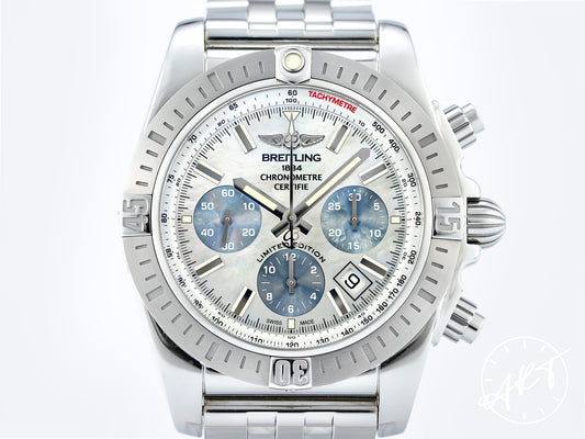 Breitling Chronomat 44 Blue & Silver MOP Dial SS Japan Ltd Watch AB01152A BP