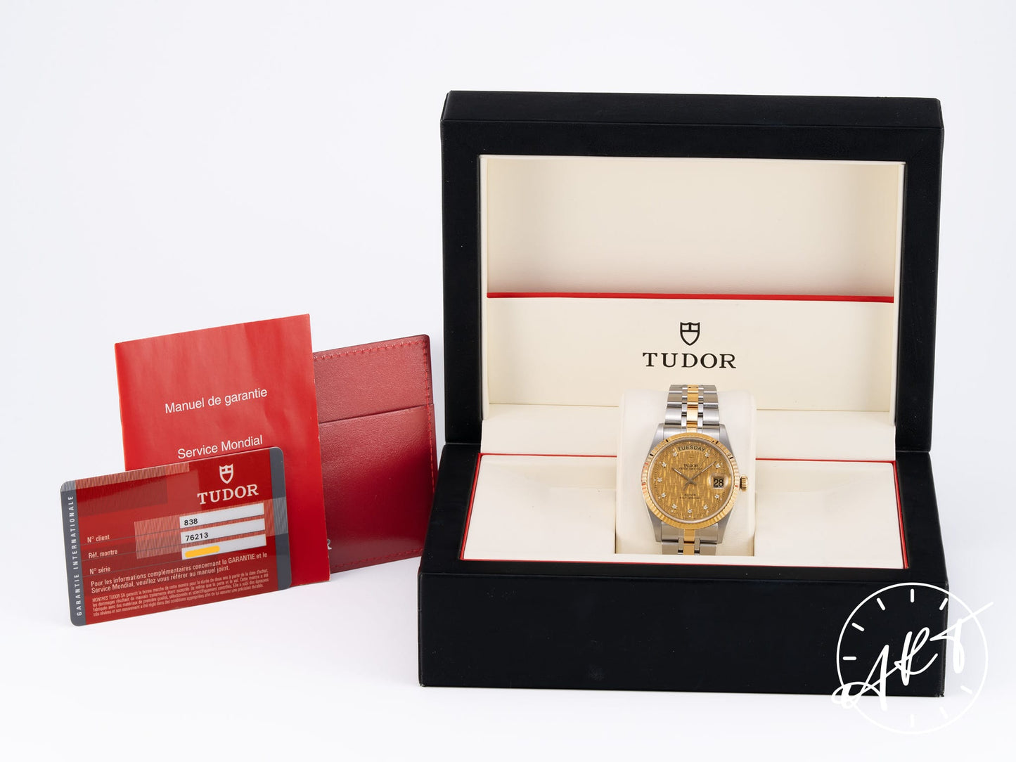 Tudor Prince Day-Date Gold Linen Diamond Dial 18K Gold & SS Watch 76213 BP
