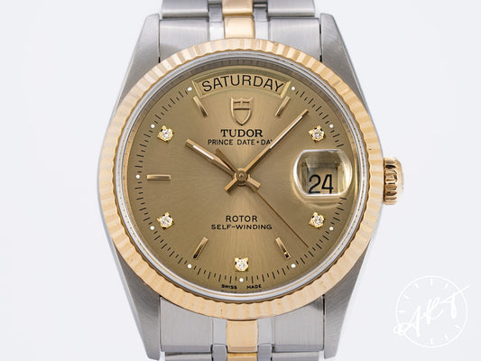 Tudor Prince Day-Date Gold Diamond Dial 18K Gold & SS Auto Watch 76213