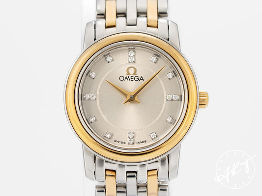 Omega De Ville Champagne Diamond Dial 18K Gold & SS Quartz Ladies Watch w/Box