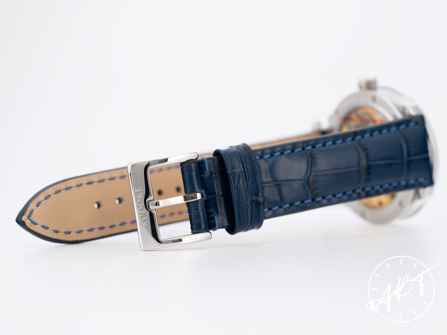NEW Kudoke 2 Day/Night Deep Blue Dial FULLY ENGRAVED Movement Watch w/ B&P
