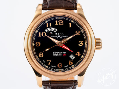 Ball Trainmaster Cleveland Express Dual Time Black Dial 18K RG Watch GM1020D BP