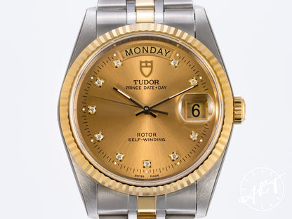 NEW Tudor Prince Day-Date Gold Diamond Dial 18K Gold & SS Watch 76213 BP