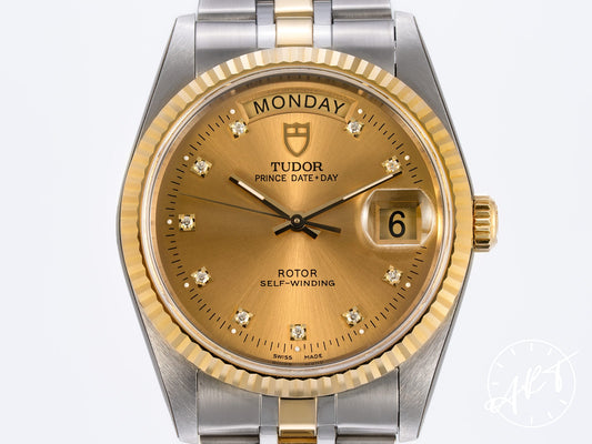 NEW Tudor Prince Day-Date Gold Diamond Dial 18K Gold & SS Watch 76213 BP