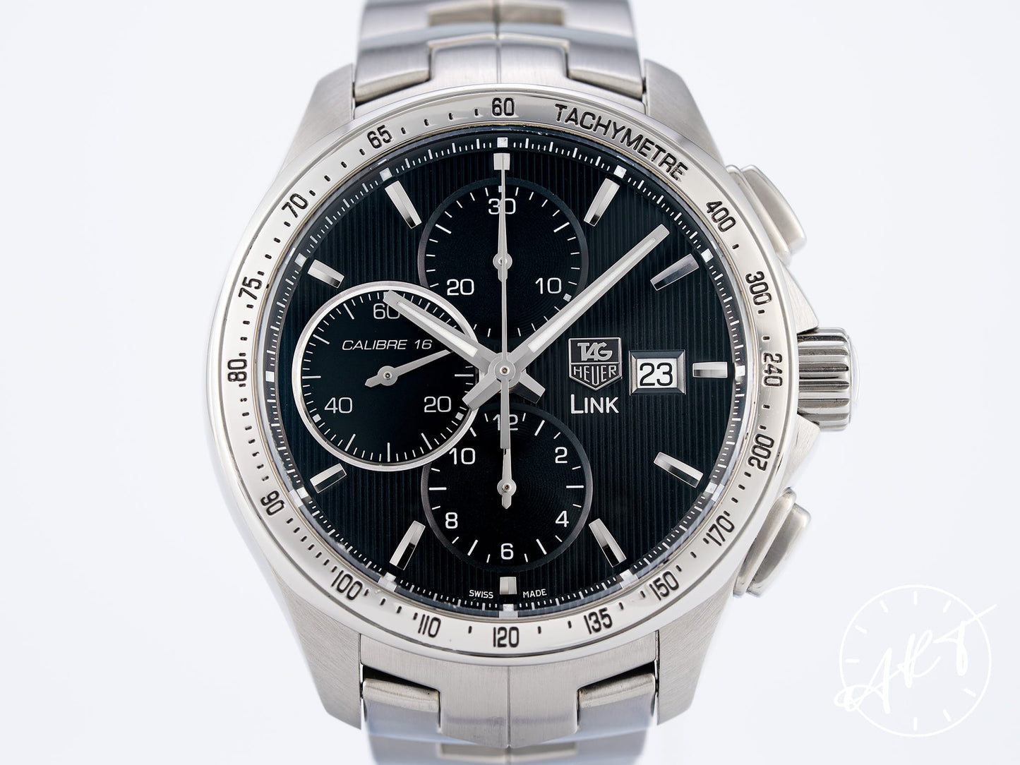 TAG Heuer Link Cal 16 Chronograph Black Dial SS Auto Watch CAT2010 w/ Box