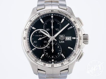 TAG Heuer Link Cal 16 Chronograph Black Dial SS Auto Watch CAT2010 w/ Box