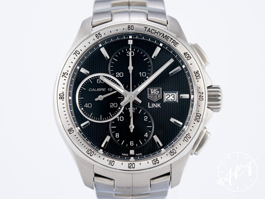TAG Heuer Link Cal 16 Chronograph Black Dial SS Auto Watch CAT2010 w/ Box