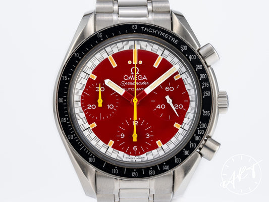 Omega Speedmaster Reduced Red Dial Lume Matching Patina SS Schumacher Watch 3510.61.00 BP