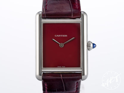 Cartier Tank Must de Cartier Large Claret Red Lacquer Dial SS Quartz Watch WSTA0054 w/Box