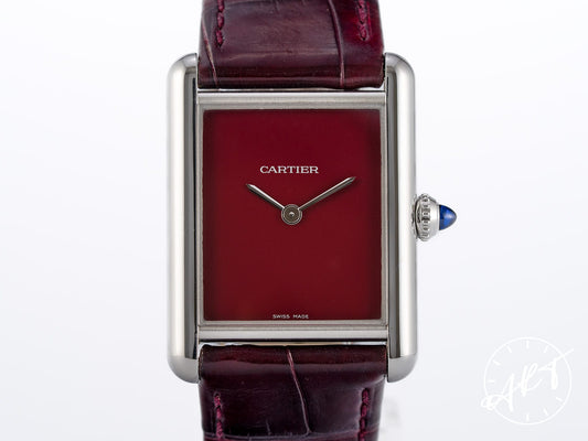 Cartier Tank Must de Cartier Large Claret Red Lacquer Dial SS Quartz Watch WSTA0054 w/Box