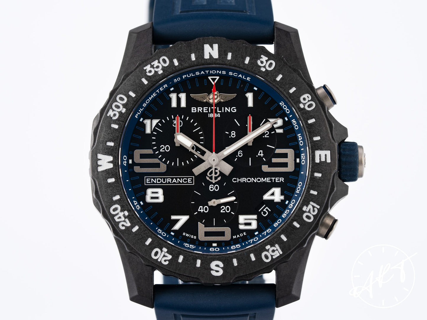 Breitling Endurance Pro 44 Chrono Black SS Quartz Blue Military Watch X82310 BP