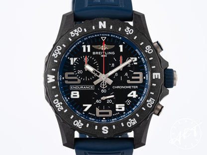 Breitling Endurance Pro 44 Chrono Black SS Quartz Blue Military Watch X82310 BP