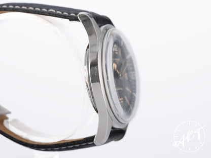 Vintage 1961 Longines Super Compressor Black Dial Cream Lume Patina SS Watch 7150-1