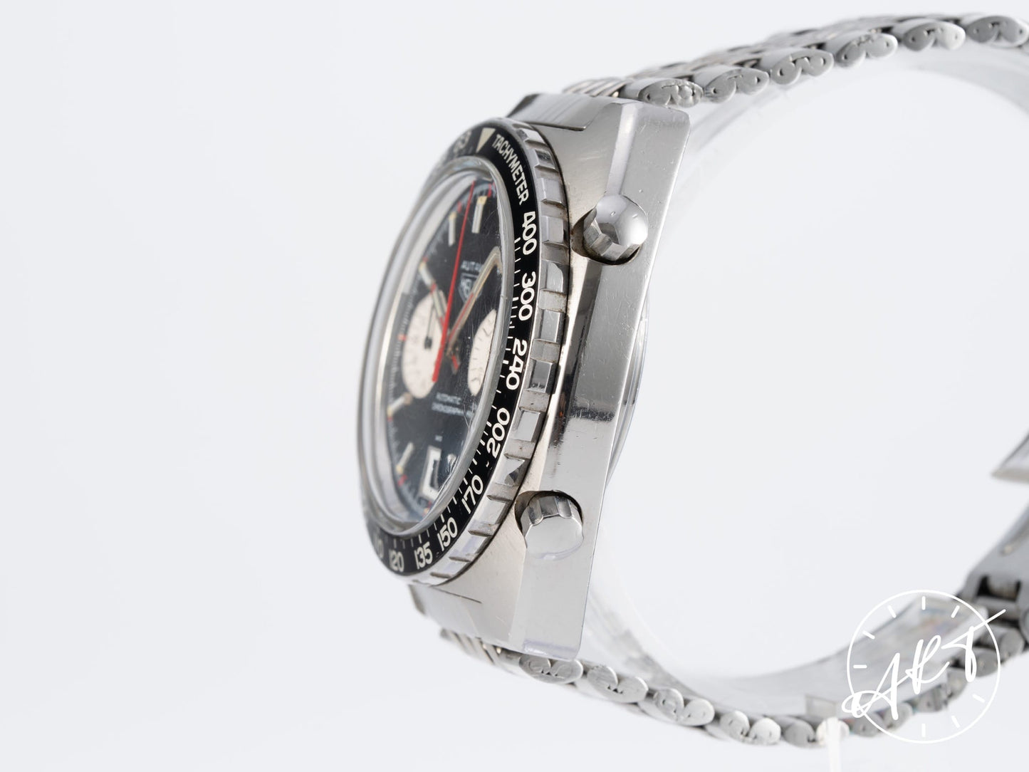 Vintage Heuer Autavia Chronograph Reverse Panda Dial SS Auto Watch 1163