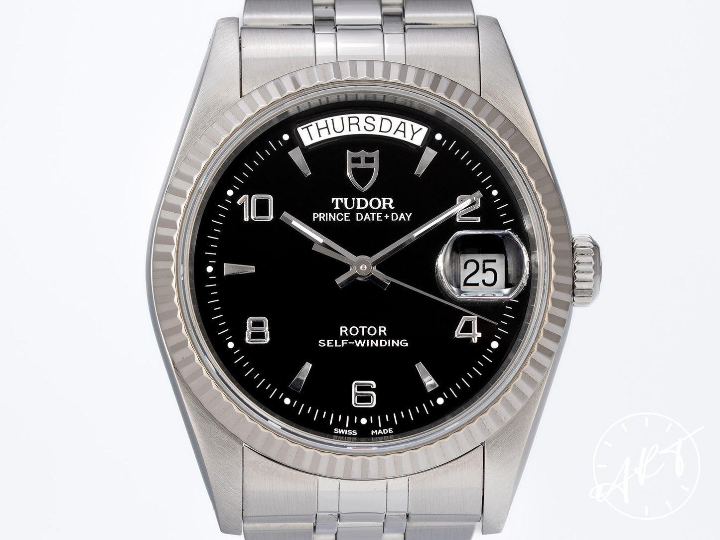 Tudor Prince Day-Date Black Arabic Dial SS Auto Watch 76214