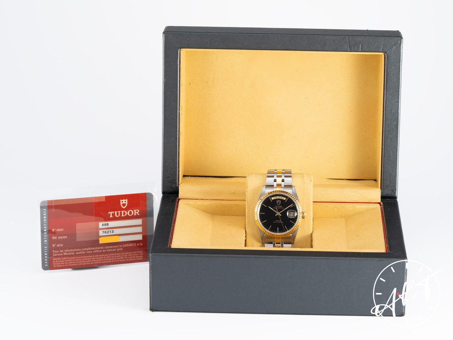 Tudor Prince Day-Date Black Dial Two-Tone 18K Gold & SS Watch 76213 BP