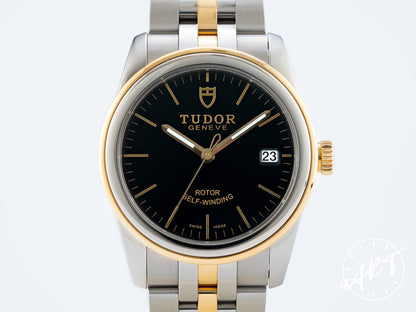 Tudor Glamour Date 36 Black Dial 18K Gold & SS Auto Watch 55003 w/ B&P
