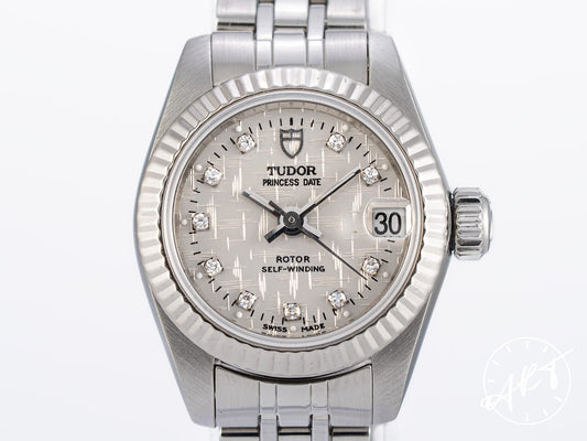 Tudor Princess Date Silver Linen Diamond Dial 18K WG & SS Ladies Watch 92514